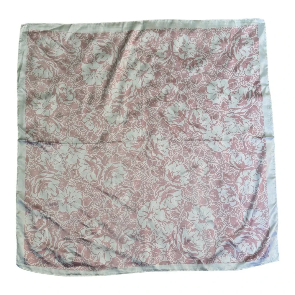 A Rare Bird Square Wild Rag Scarf Pink White Floral Print Satin Bandana NWT